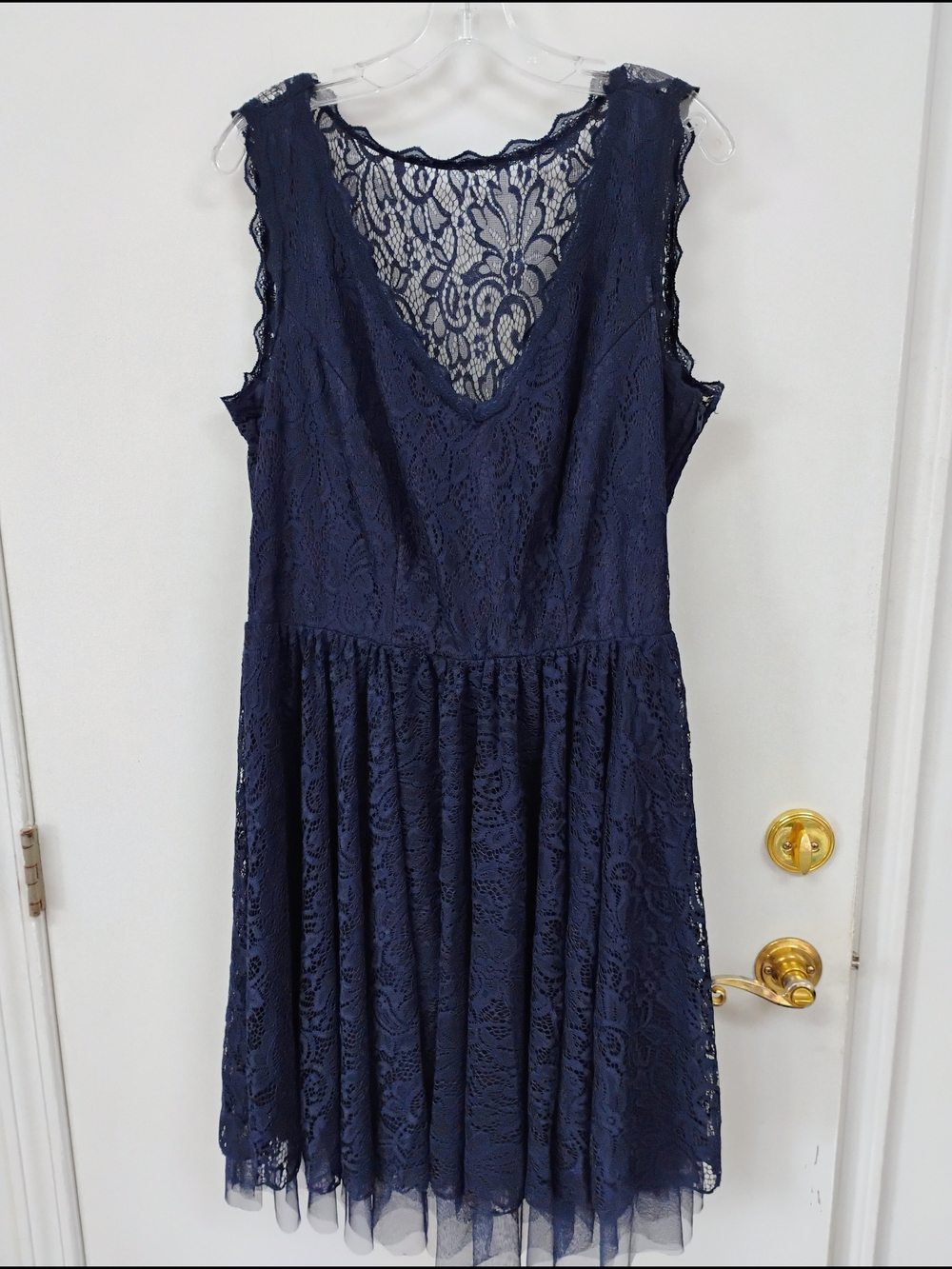 Triniti Navy Blue Lace Sleeveless Fit and Flare Dress Size 16W